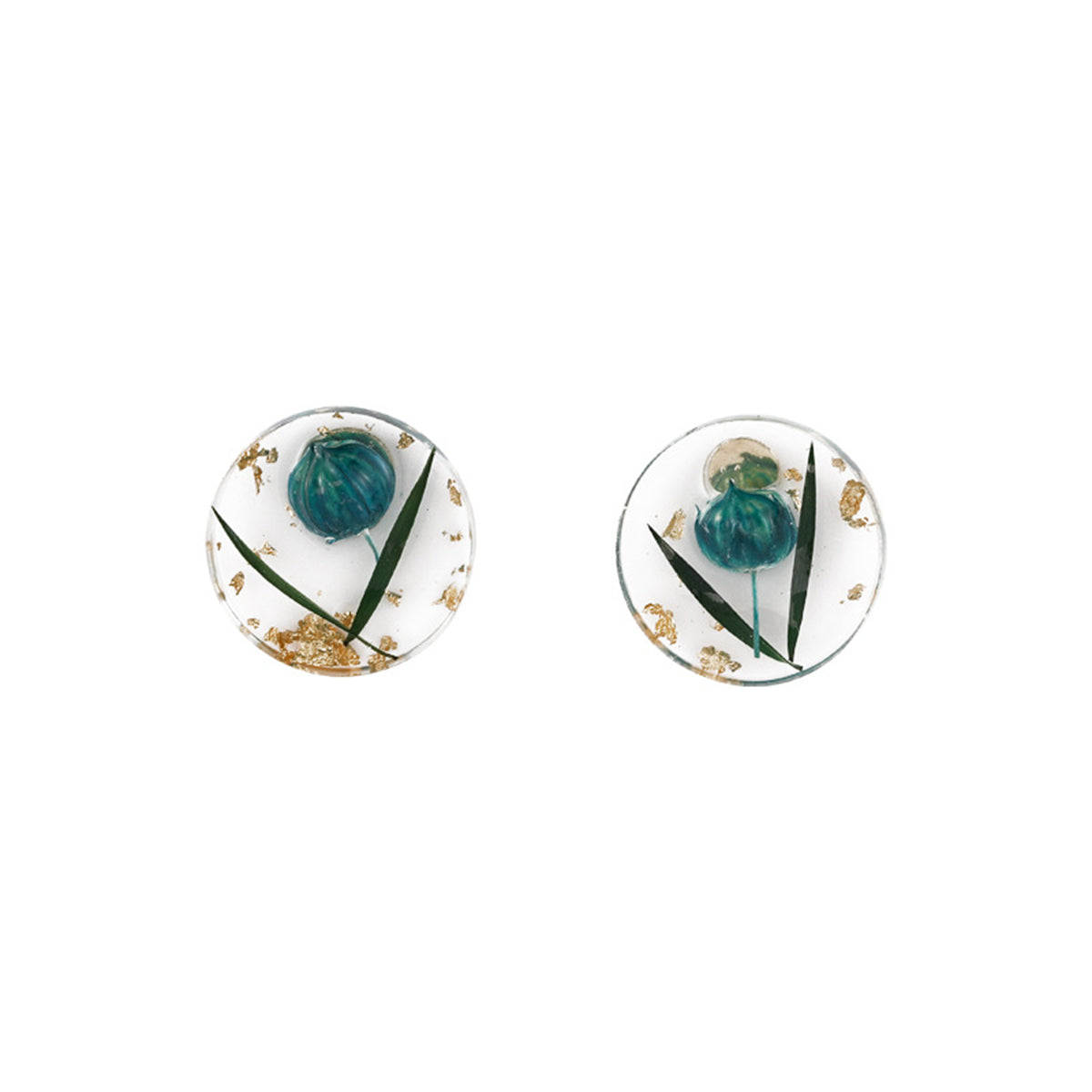 Blue Flower and Silver-Plated Stud Earrings, silver stud earrings for women, elegant gift for her, front view