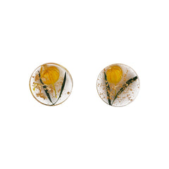 Yellow Flower & Silver-Plated Stud Earrings