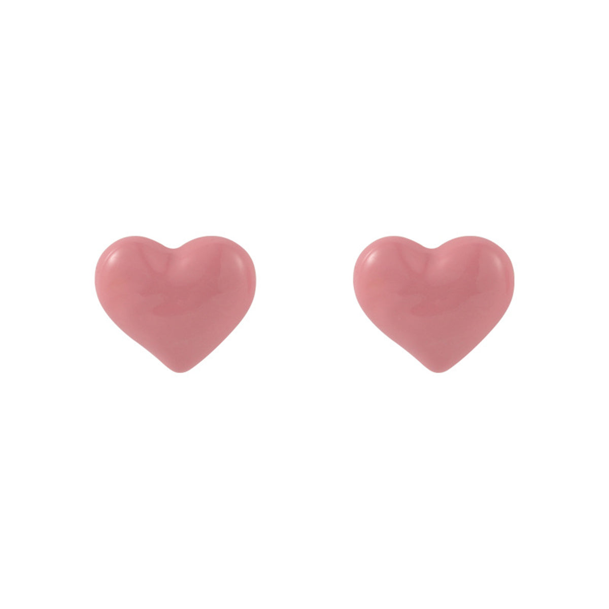 Pink Enamel and Silver-Plated Heart Stud Earrings, silver stud earrings for women, vintage-inspired design, front view