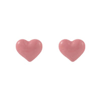 Pink Enamel & Silver-Plated Heart Stud Earrings