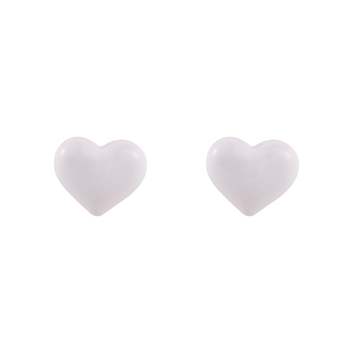 White Enamel and Silver-Plated Heart Stud Earrings, silver stud earrings for women, everyday style, side view
