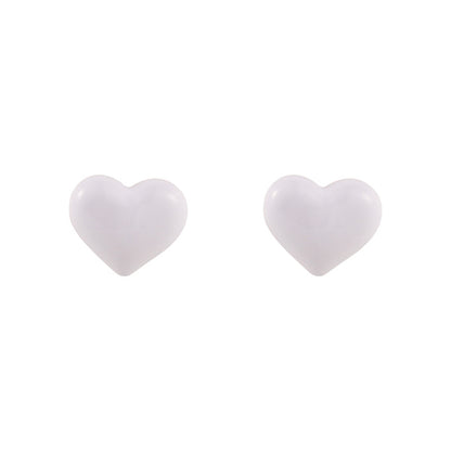 White Enamel and Silver-Plated Heart Stud Earrings, silver stud earrings for women, everyday style, side view