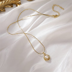 Pearl & 18K Gold-Plated Flower Pendant Necklace