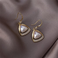 Pearl & Goldtone Open-Triangle Drop Earrings
