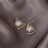 Pearl & Goldtone Open-Triangle Drop Earrings