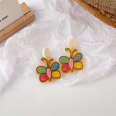 Yellow & Red Acrylic Tiered Butterfly Drop Earrings