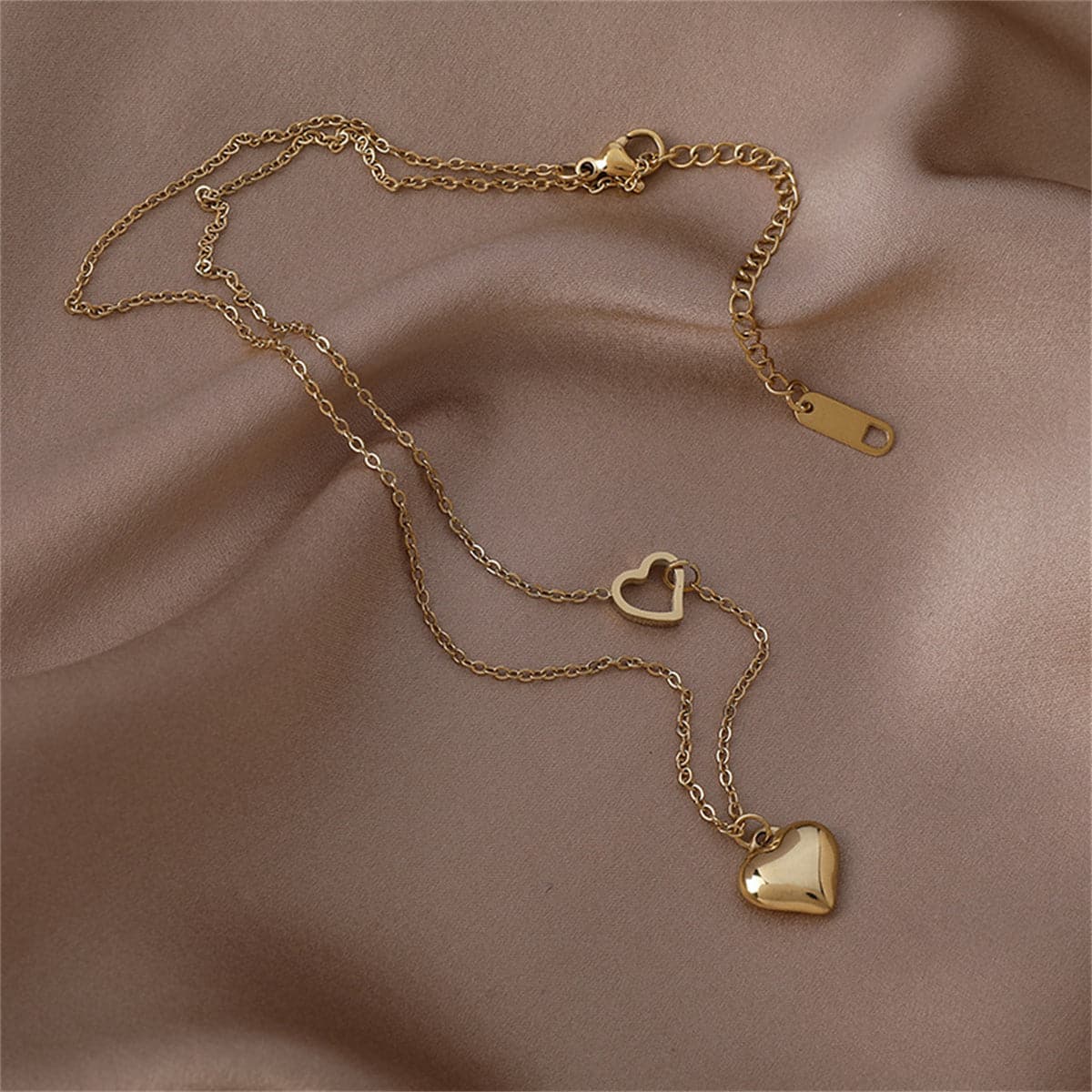18K Gold-Plated Heart Pendant Necklace, gold pendant necklace for women, elegant gift for her, side view