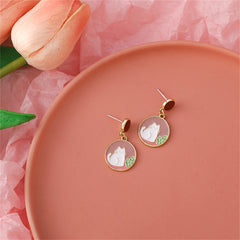 Pink Enamel & 18K Gold-Plated Round Cat Drop Earring