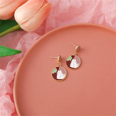 Red Enamel & 18K Gold-Plated Round Cat Drop Earring