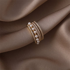Pearl & Cubic Zirconia 18K Gold-Plated Pavé Layered Open Ring