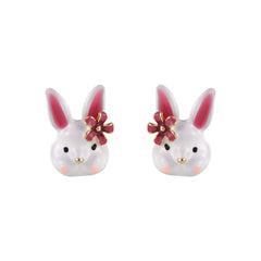 White & Pink Rabbit Stud Earrings