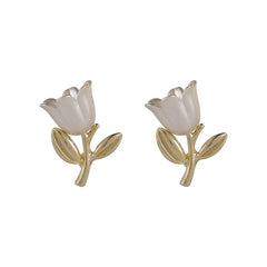 Beige Enamel & 18K Gold-Plated Tulip Stud Earrings