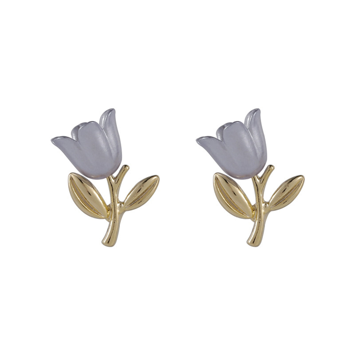 Gray Enamel & 18K Gold-Plated Tulip Stud Earrings