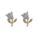 Gray Enamel & 18k Gold-Plated Tulip Stud Earrings