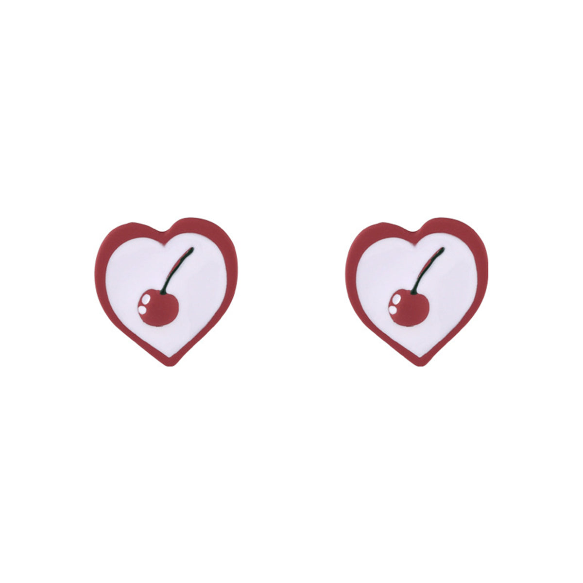 Red Enamel & Silver-Plated Cherry Heart Stud Earrings