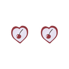 Red Enamel & Silver-Plated Cherry Heart Stud Earrings