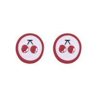 Red Enamel & Silver-Plated Cherry Round Stud Earrings