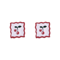 Red Enamel & Silver-Plated Cherry Square Stud Earrings