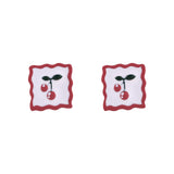 Red Enamel & Silver-Plated Cherry Square Stud Earrings
