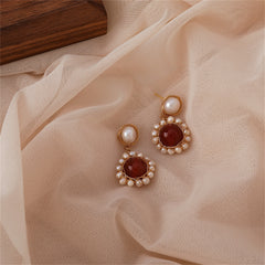 Red Agate & Pearl 18K Gold-Plated Entangled Drop Earrings
