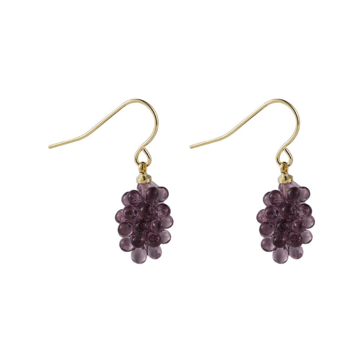 Purple Transparent Resin & 18K Gold-Plated Grape Bunch Drop Earrings
