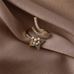 Pearl & Cubic Zirconia 18K Gold-Plated Star Bypass Ring