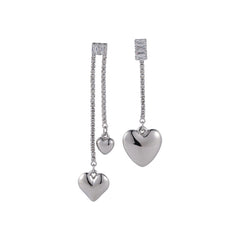 Cubic Zirconia & Silver-Plated Asymmetric Heart Drop Earrings