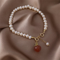 Pearl & Peach Crystal 18K Gold-Plated Sphere Charm Bracelet