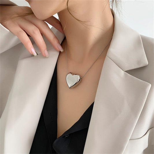 Silver-Plated Heart Pendant Necklace, silver pendant necklace for women, dainty minimalist design, front view