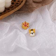 Pink & Yellow Cat & Paw Stud Earrings