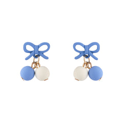 Blue Enamel & 18K Gold-Plated Bow Drop Earrings