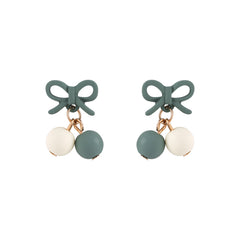 Green Enamel & 18K Gold-Plated Bow Drop Earrings