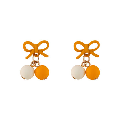 Yellow Enamel and 18K Gold-Plated Bow Drop Earrings, gold drop earrings for women, everyday style, front view