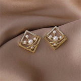 Pearl & Cubic Zirconia Pavé Abstract Square Stud Earrings