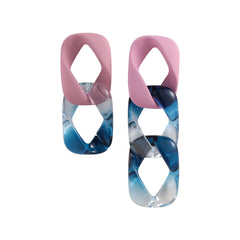 Pink & Blue Mismatch Chain Drop Earrings