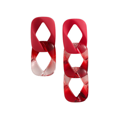 Red and White Mismatch Chain Drop Earrings, drop earrings for women, everyday style, front view
