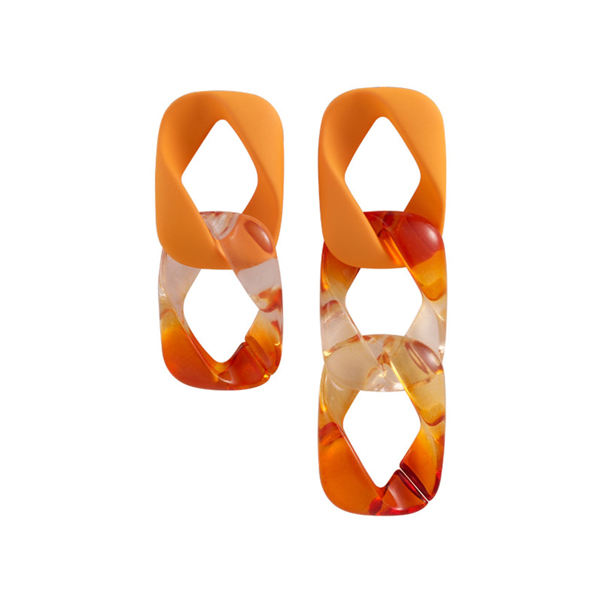 Yellow and Orange Mismatch Chain Drop Earrings, drop earrings for women, elegant gift for her, front view