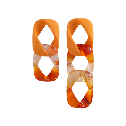 Yellow and Orange Mismatch Chain Drop Earrings, drop earrings for women, elegant gift for her, front view