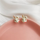White Enamel & Goldtone Rabbit Stud Earrings