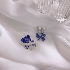 Blue & Silver-Plated Flower Stud Earrings