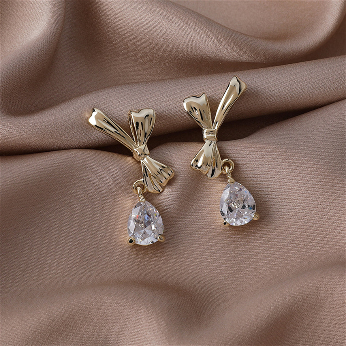 Crystal & 18K Gold-Plated Bow Drop Earrings
