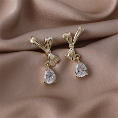 Crystal & 18K Gold-Plated Bow Drop Earrings