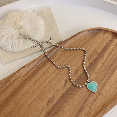 Aqua Resin & Silver-Plated Ball Chain Heart Pendant Necklace