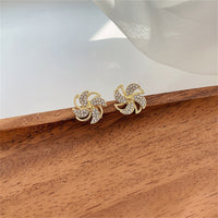 Cubic Zirconia & 18k Gold-Plated Stacked Flower Stud Earrings