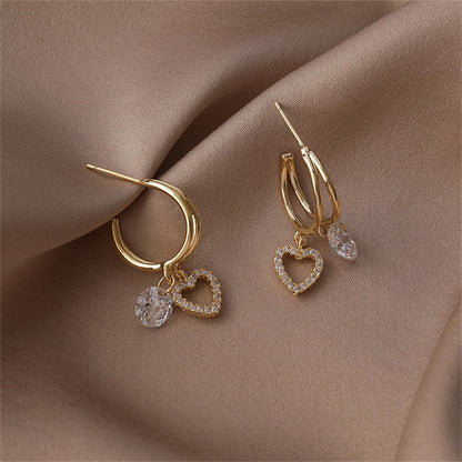 Cubic Zirconia and 18K Gold-Plated Heart Drop Earrings, gold drop earrings for women, detail close-up
