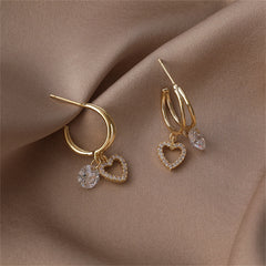 Cubic Zirconia & 18K Gold-Plated Heart Drop Earrings