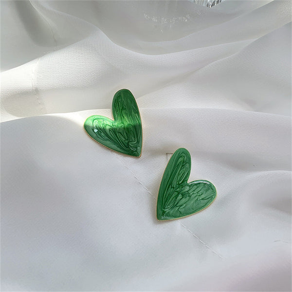 Green Enamel & 18k Gold-Plated Marbled Heart Stud Earrings