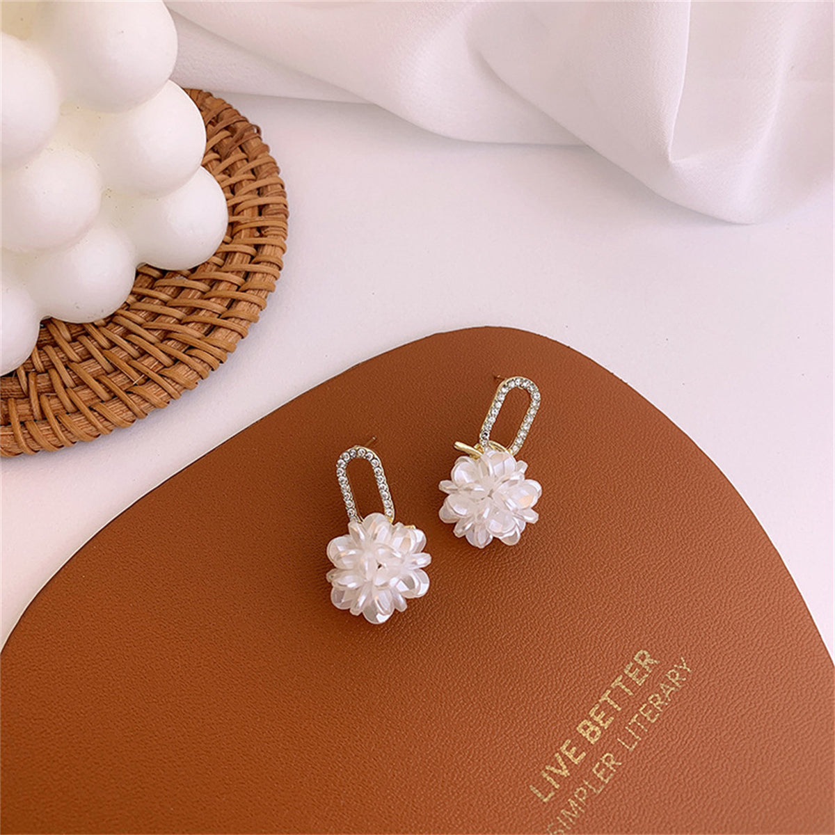 White Pearl & Cubic Zirconia Pavé Knot Floral Drop Earrings