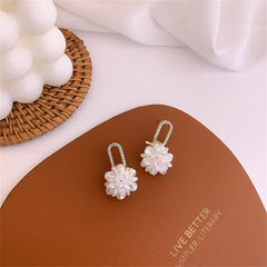 White Pearl & Cubic Zirconia Pavé Knot Floral Drop Earrings