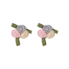Pink Mesh & Pearl Tri-Rose Stud Earrings